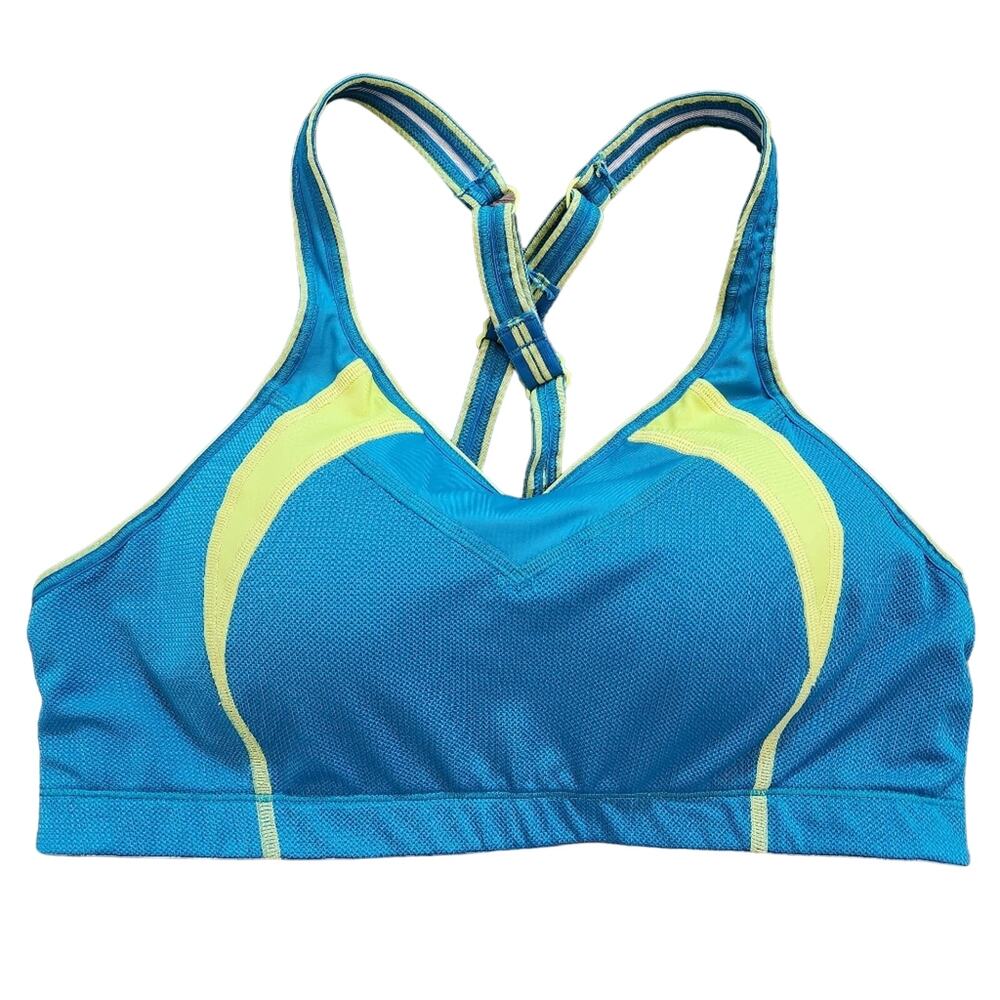 Moving Comfort Urban X-Over Sports Bra C/D Blue Yellow Size M